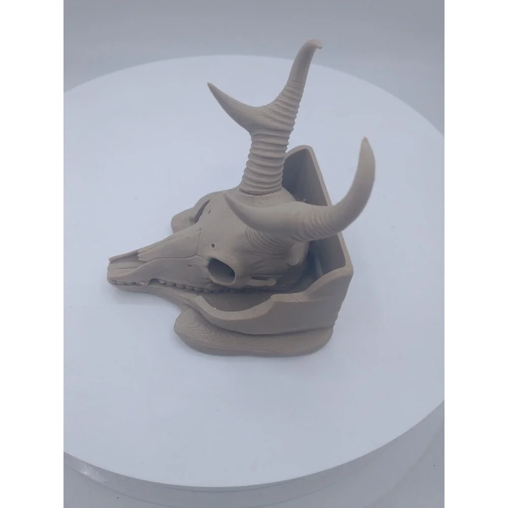 3D Printed Animal Skull Jewelry Holder Pronghorn Ring Display Tan Organizer